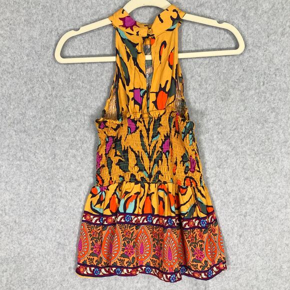 Haute Hippie Top‎ Small Yellow Tank Blouse Ruffle Halter Paisley Floral Boho - Picture 6 of 10
